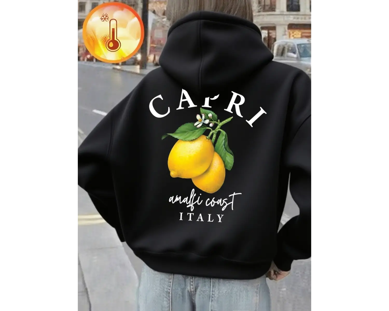 Capri Amalfi Coast İtalya Limon Baskılı Kapüşonlu Üstler Kadınlar Kışlık Polar Sıcak Sweatshi