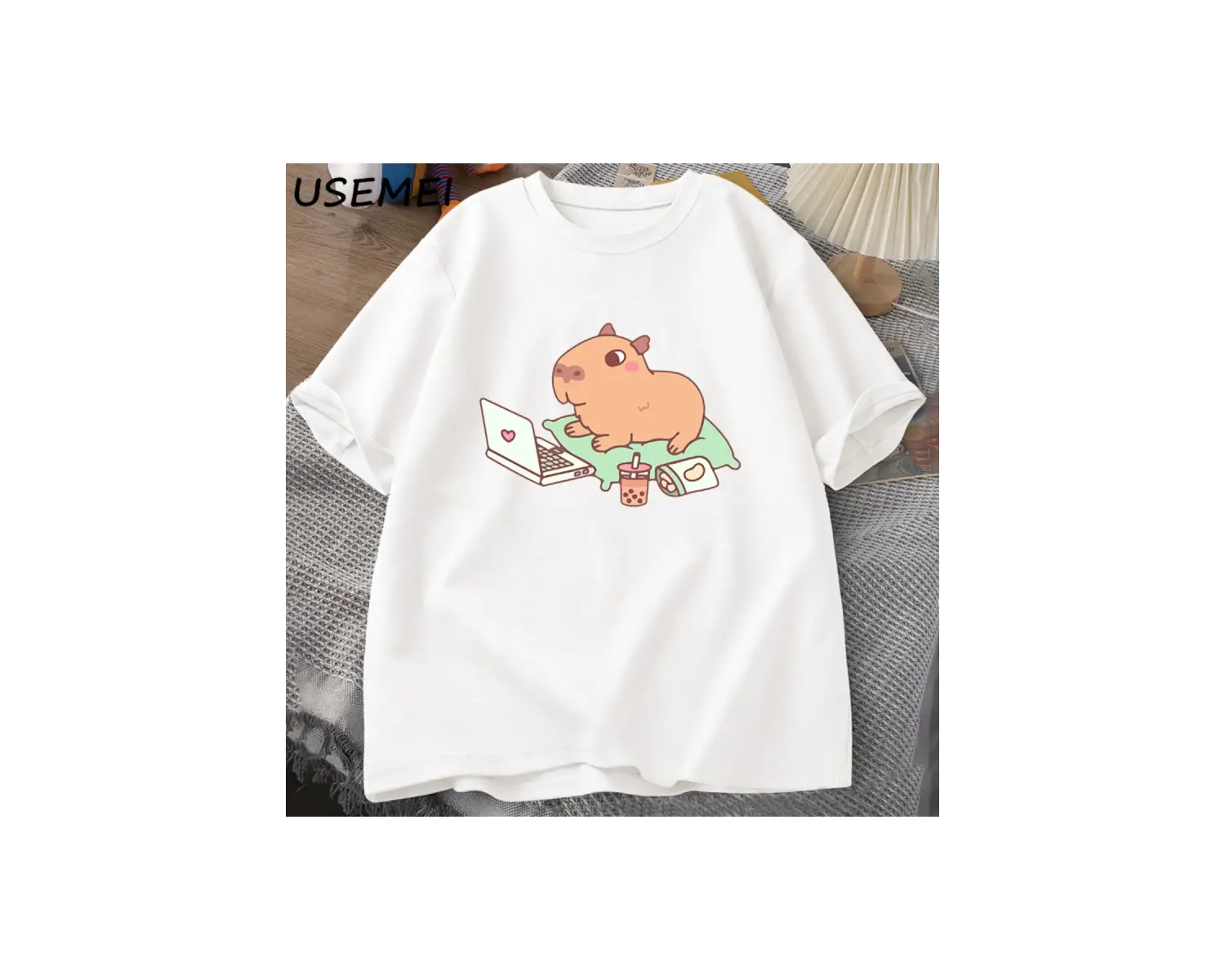 Capybara kullanımı bilgisayar Tshirt erkekler komik gevşek pamuklu üst giyim rahat yaz giysil