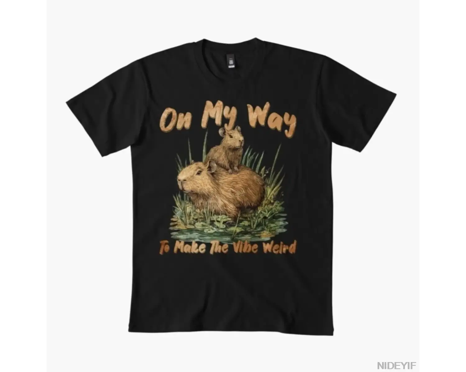 Capybara On My Way Erkek Kadın Tişörtü %100 Pamuklu Tişörtler Kısa Kollu Üstler 1226-3