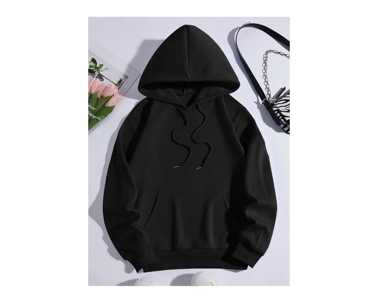 Car & Letter Graphic Drawstring Lined Hoodie Siyah
