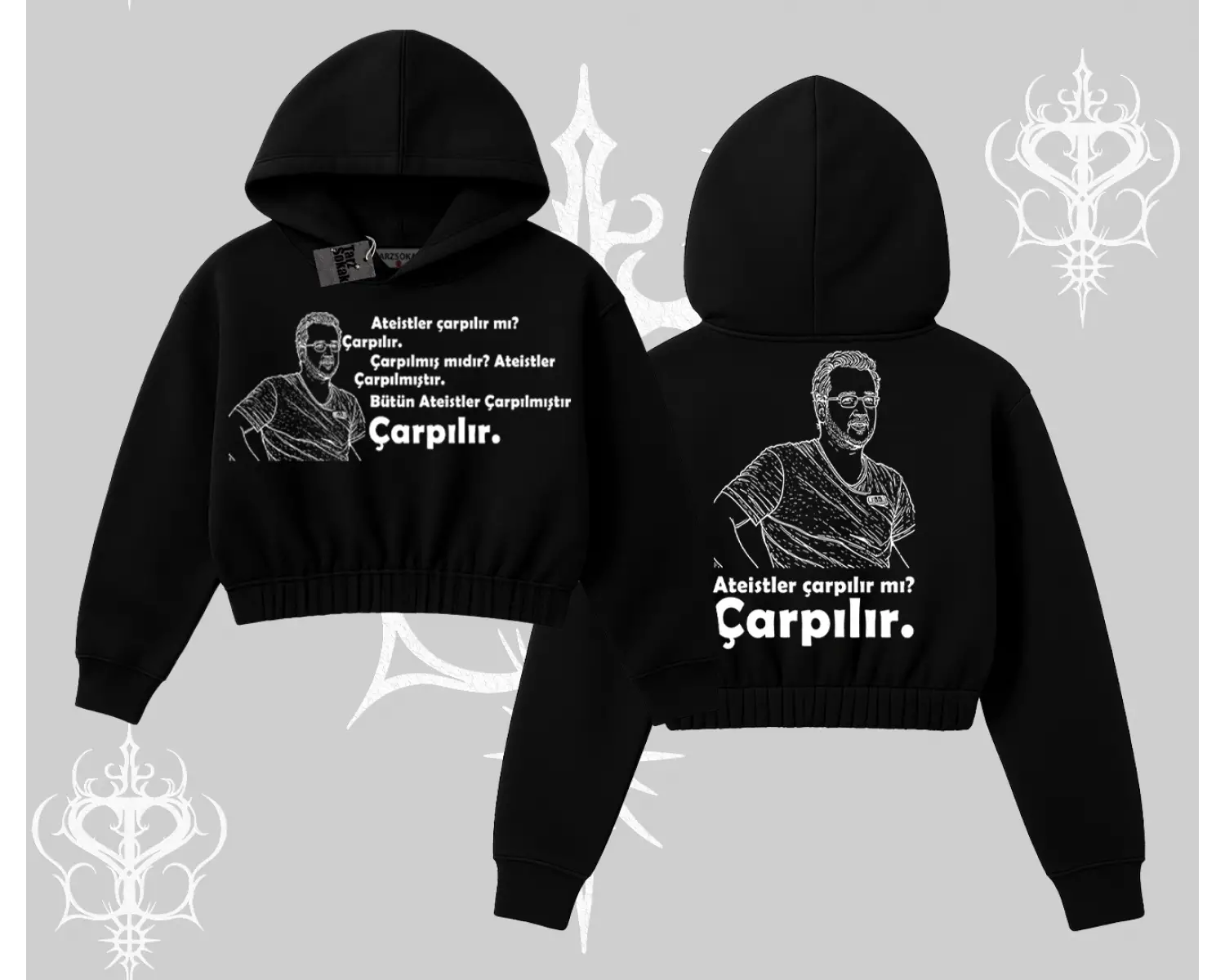 Çarpılır mı? Çarpılmıştır. Kapşonlu Crop Sweatshirt