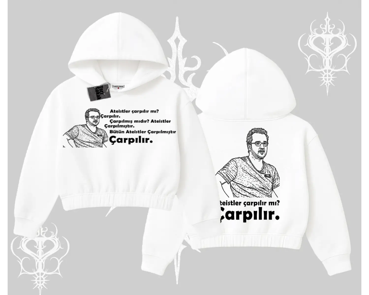 Çarpılır mı? Çarpılmıştır. Kapşonlu Crop Sweatshirt