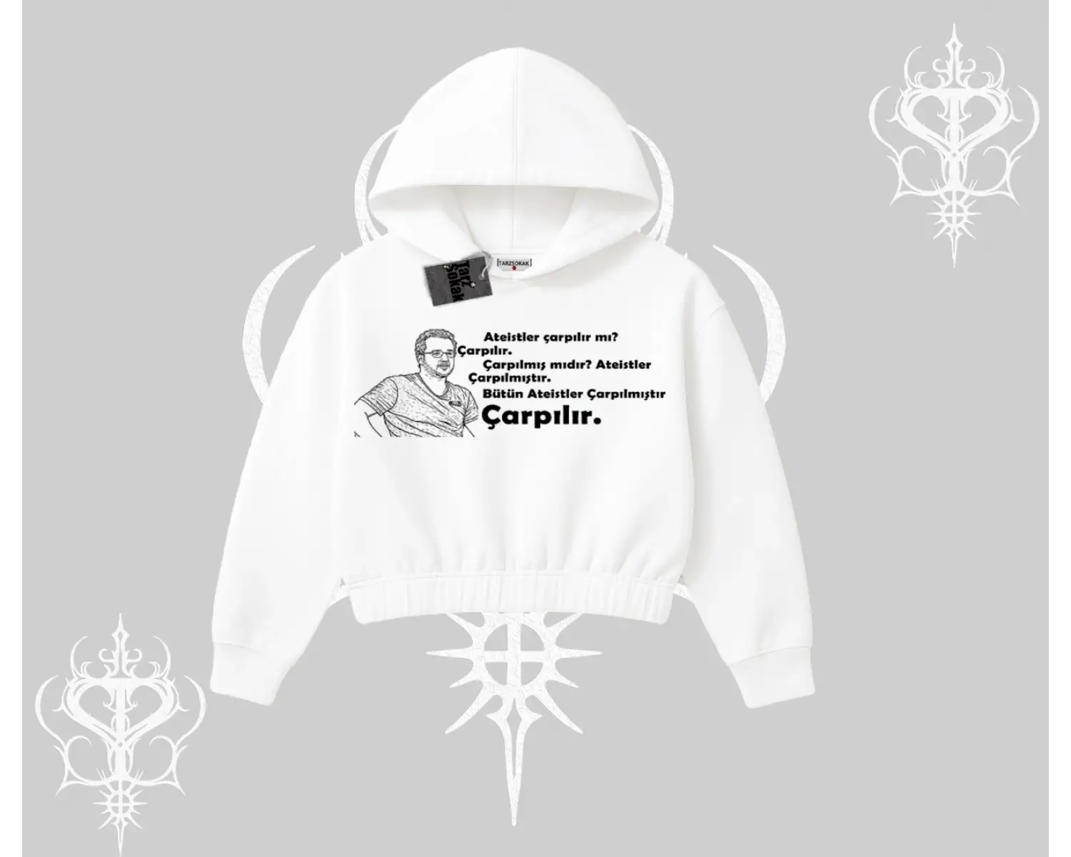 Çarpılır mı? Çarpılmıştır. Kapşonlu Crop Sweatshirt