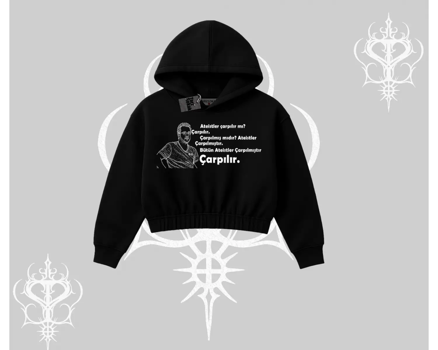 Çarpılır mı? Çarpılmıştır. Kapşonlu Crop Sweatshirt