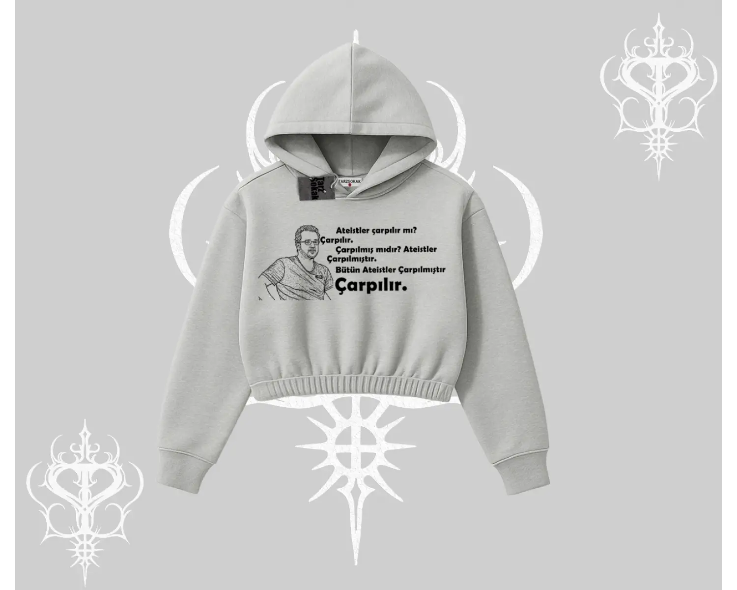 Çarpılır mı? Çarpılmıştır. Kapşonlu Crop Sweatshirt