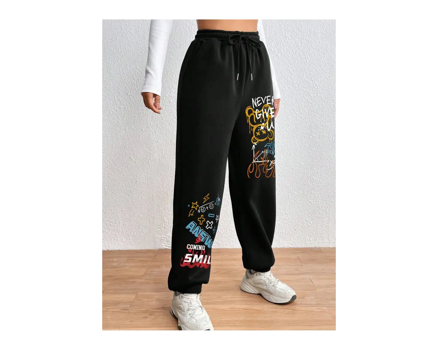 Cartoon & Graphic Drawstring Waist 4 Mevsim Eşofman