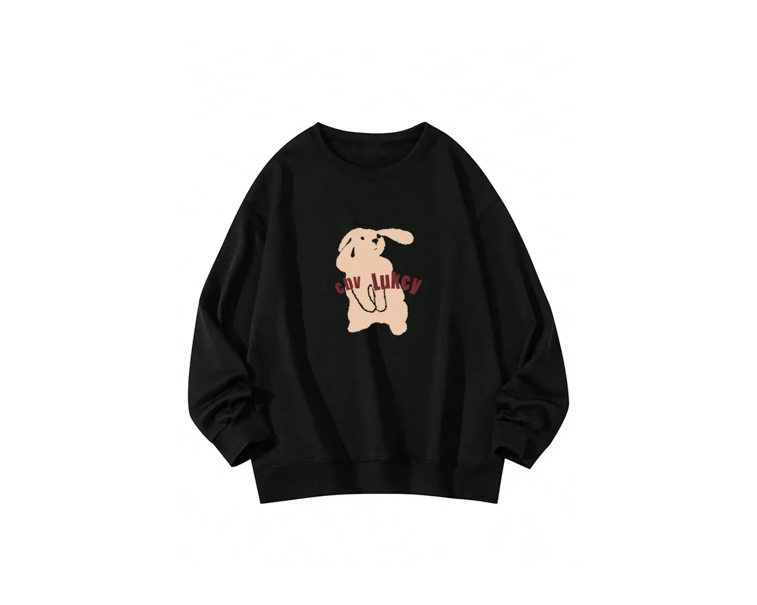 Cartoon & Letter Graphic Drop Shoulder Pullover Siyah