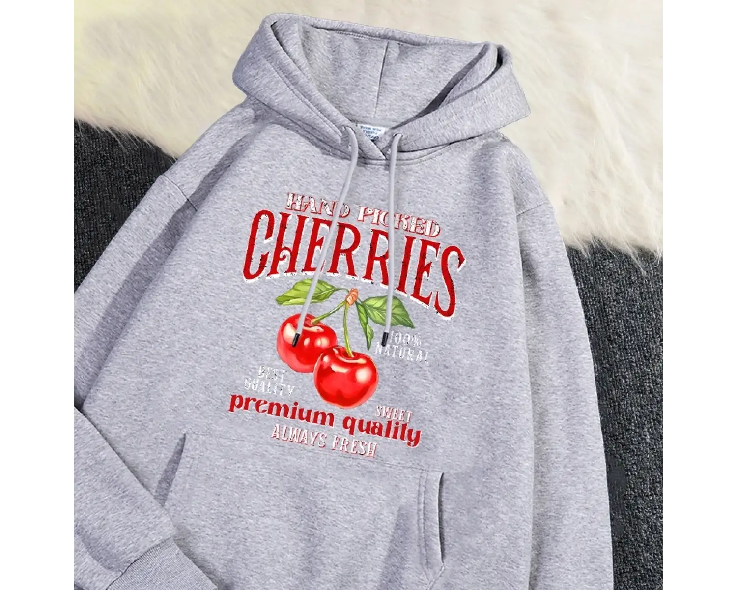 Casual Womans Hoodies el aldı kiraz baskı kazak yumuşak nefes gevşek cep kazak sonbahar kış S