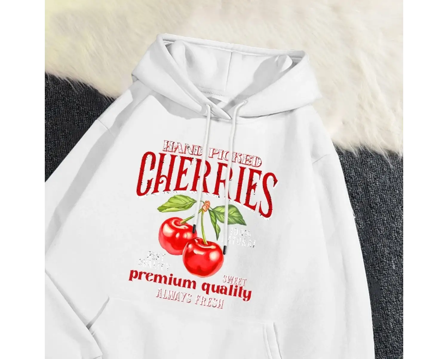 Casual Womans Hoodies el aldı kiraz baskı kazak yumuşak nefes gevşek cep kazak sonbahar kış S