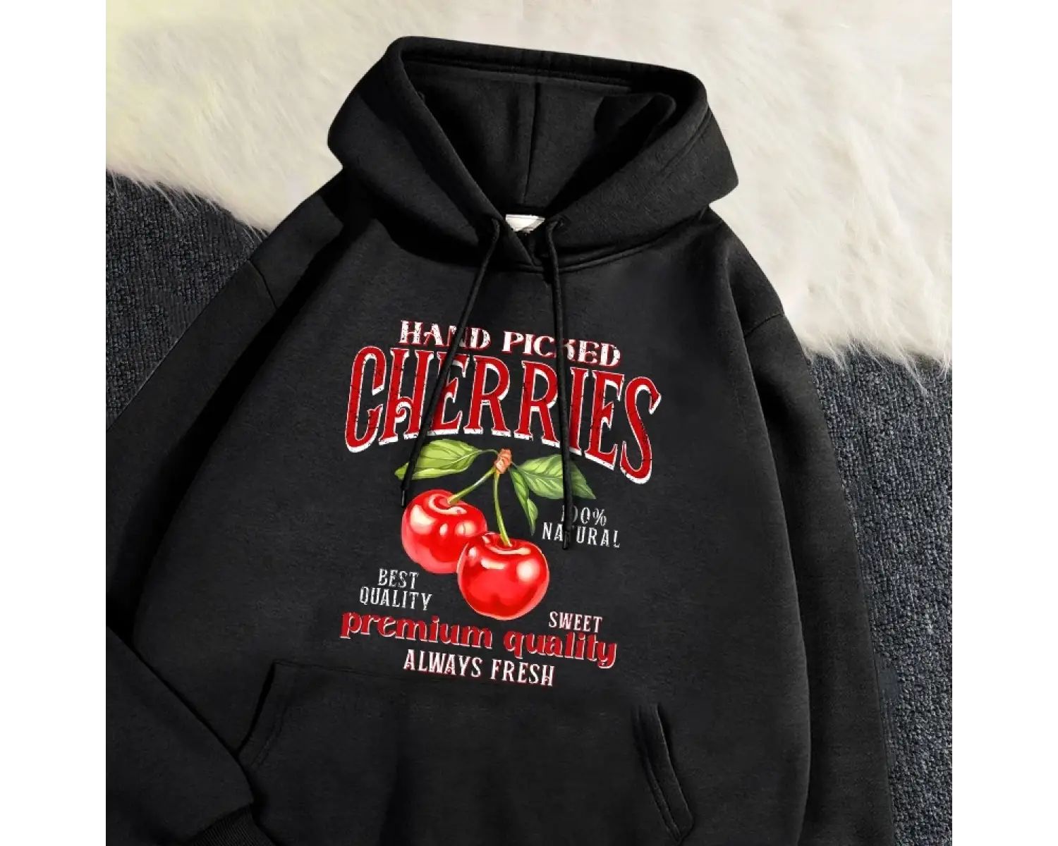 Casual Womans Hoodies el aldı kiraz baskı kazak yumuşak nefes gevşek cep kazak sonbahar kış S