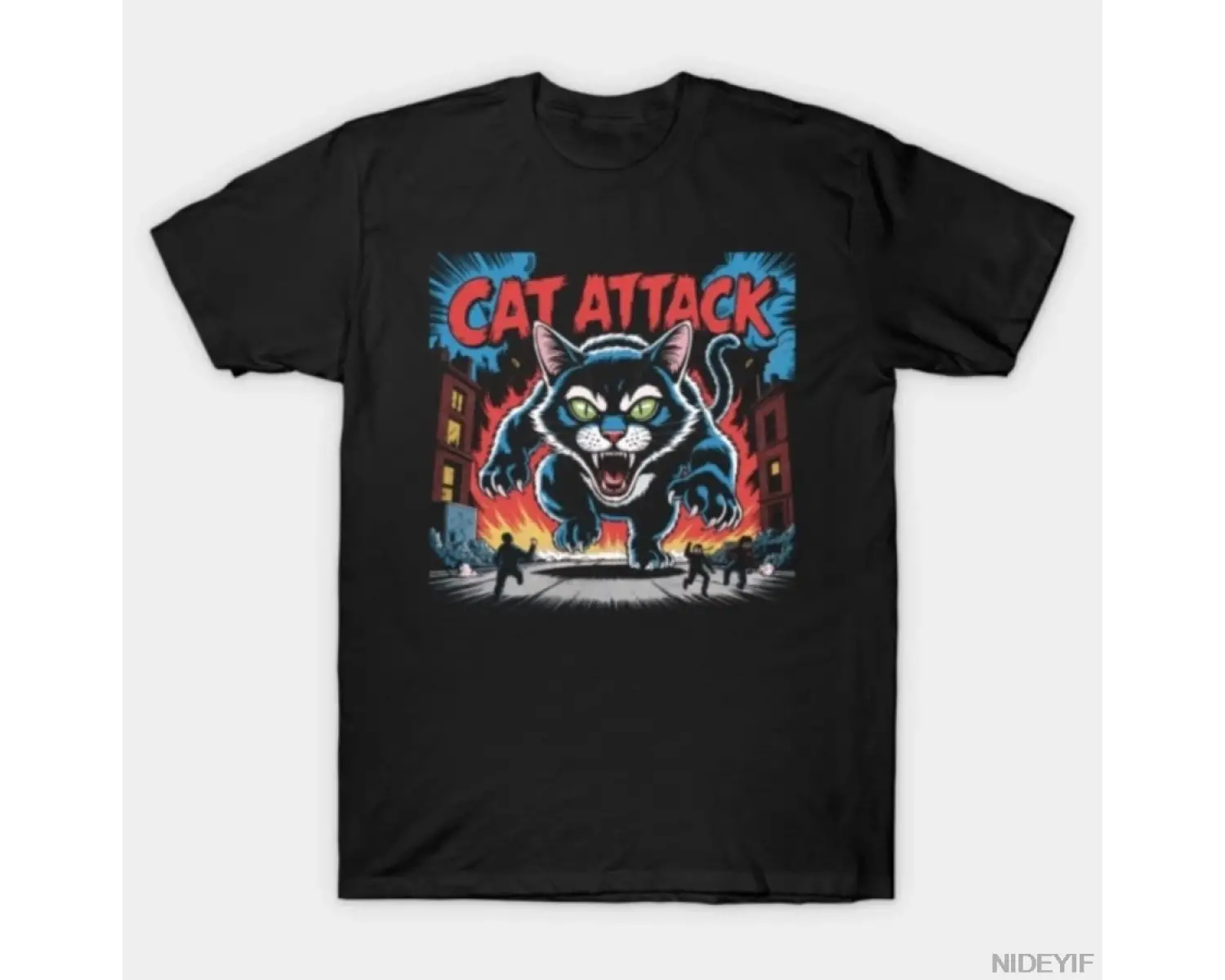Cat-Attack Erkek Kadın Tişörtü %100 Pamuklu Tişörtler 3XS-3XL Üstler 1224-2
