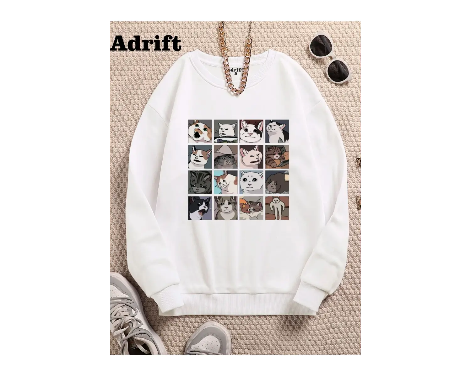 Cat Memes Collage Köstebek Sokak Trend Tasarım Harajuku/Gotik Beyaz