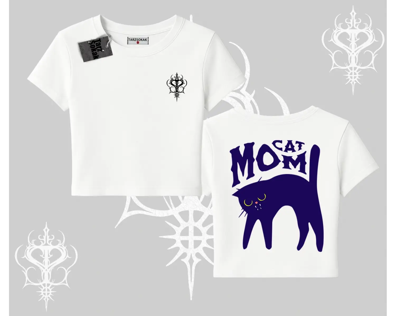 Cat Mom Yazılı Minimal Kedi Arka Baskılı Babby Tee Tshirt