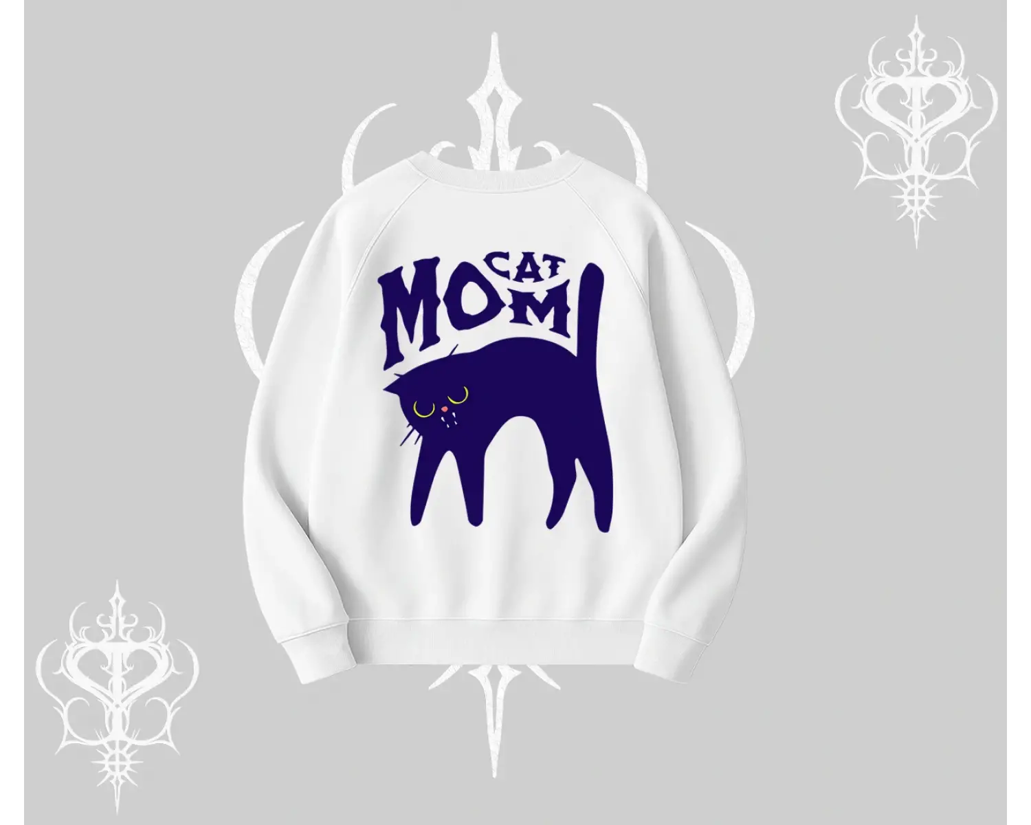 Cat Mom Yazılı Minimal Kedi Arka Baskılı Biskilet Sweatshirt