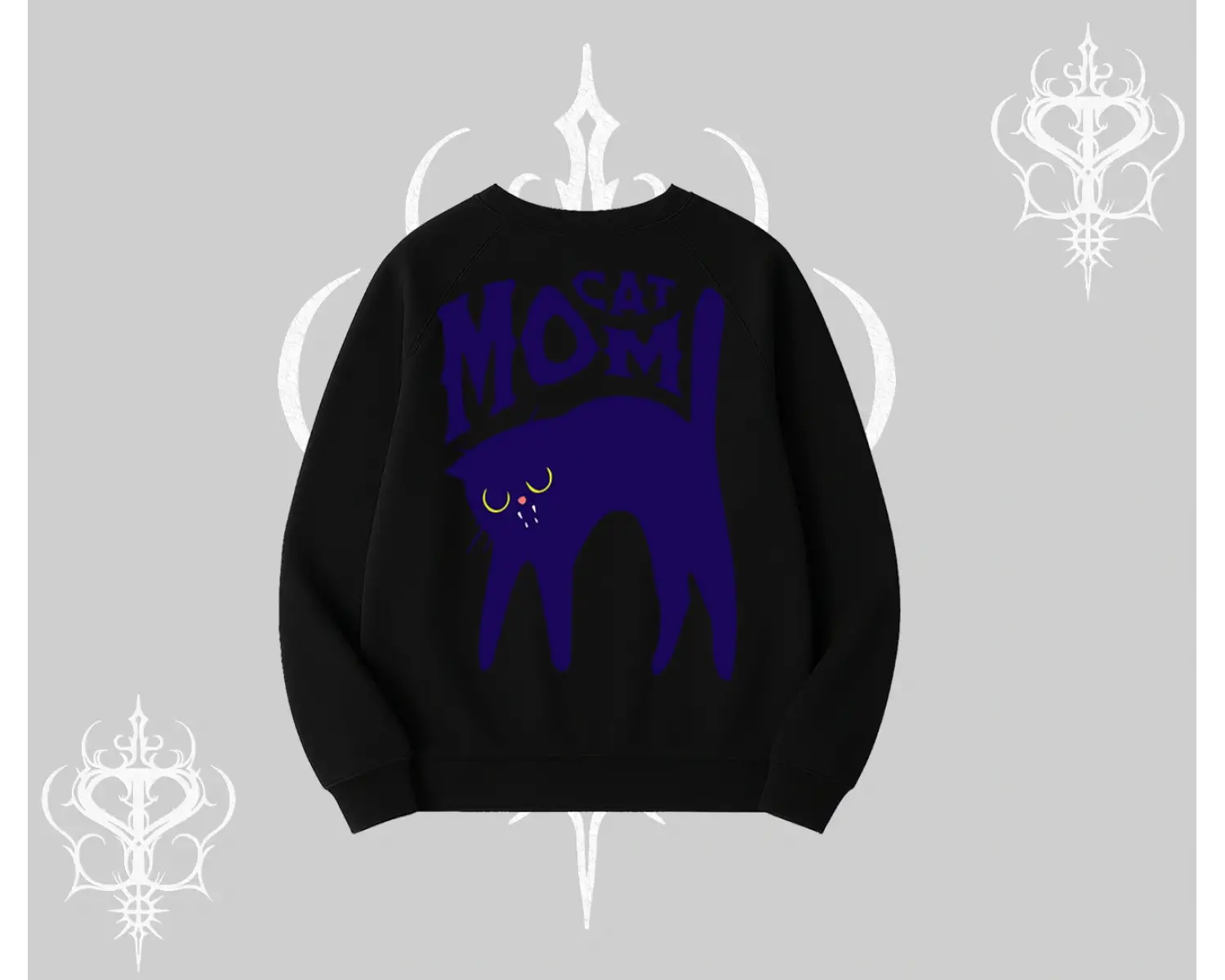 Cat Mom Yazılı Minimal Kedi Arka Baskılı Biskilet Sweatshirt