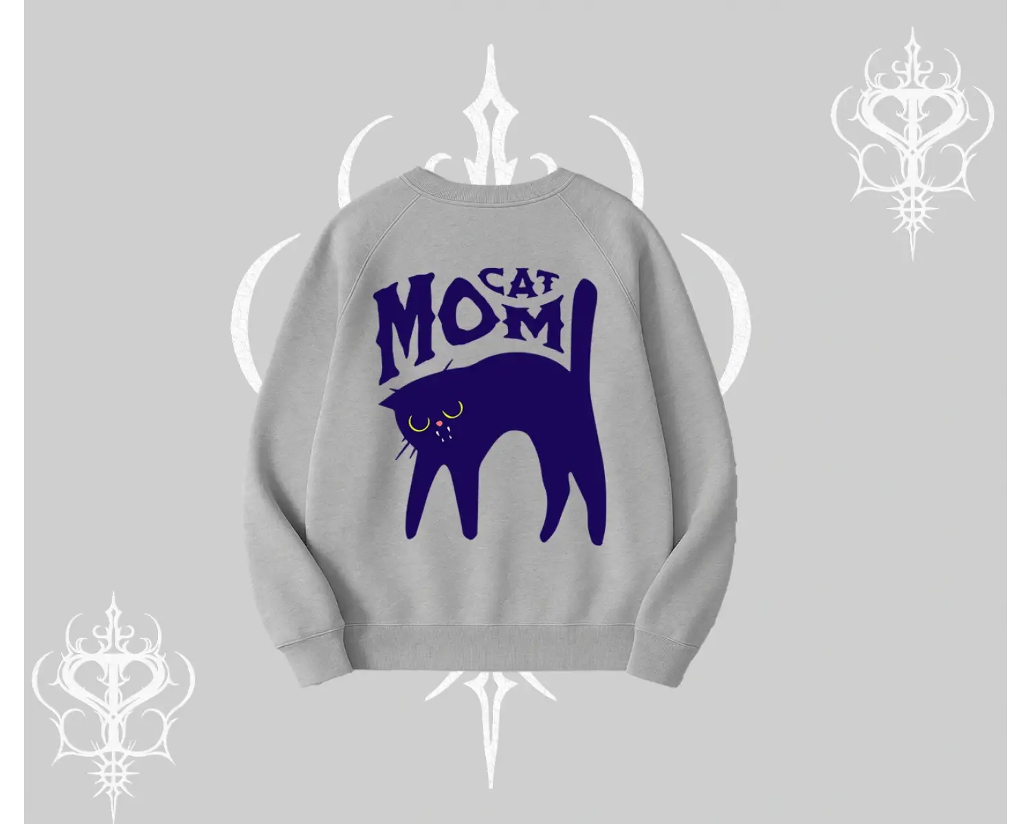 Cat Mom Yazılı Minimal Kedi Arka Baskılı Biskilet Sweatshirt