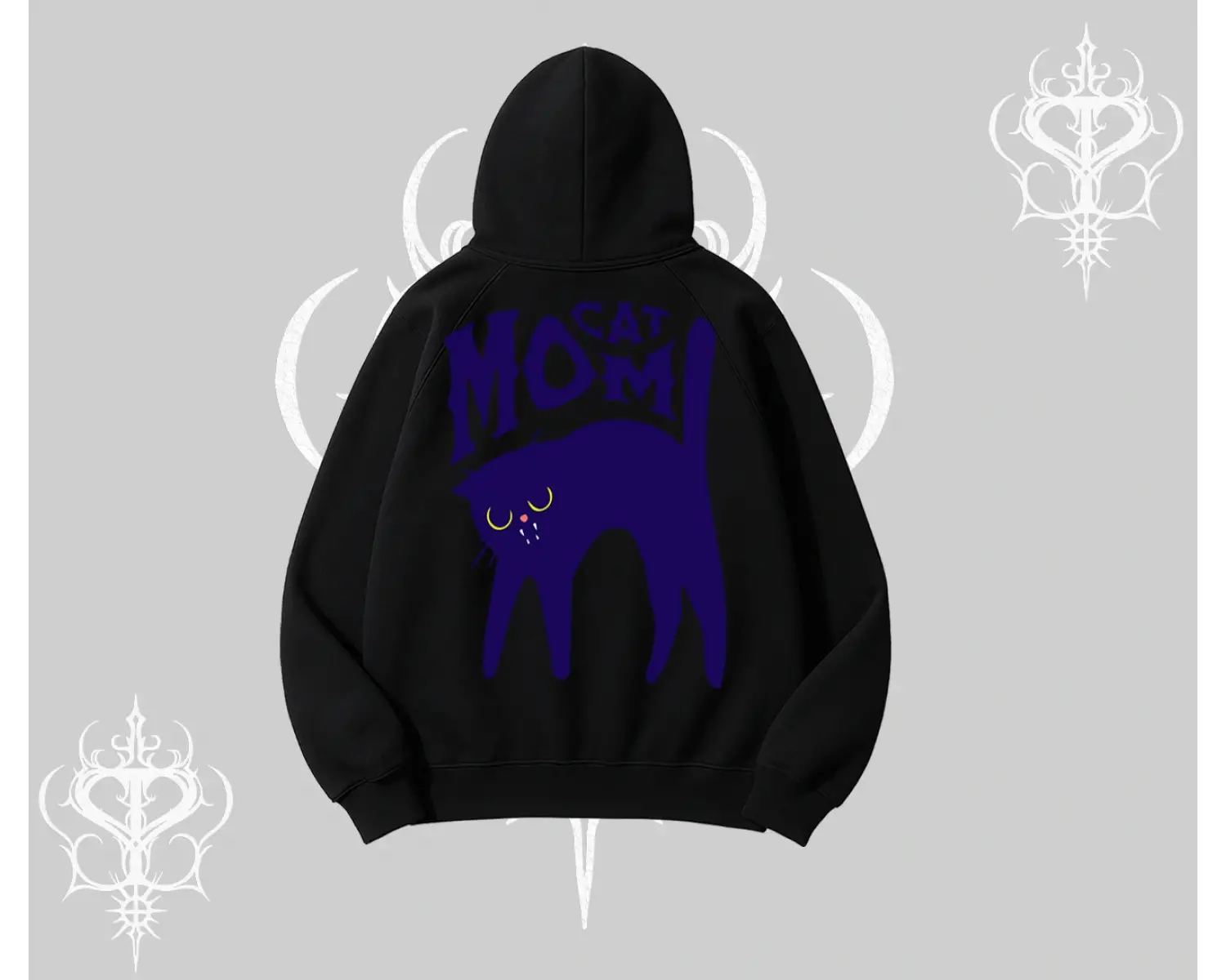 Cat Mom Yazılı Minimal Kedi Arka Baskılı Kapşonlu Sweatshirt