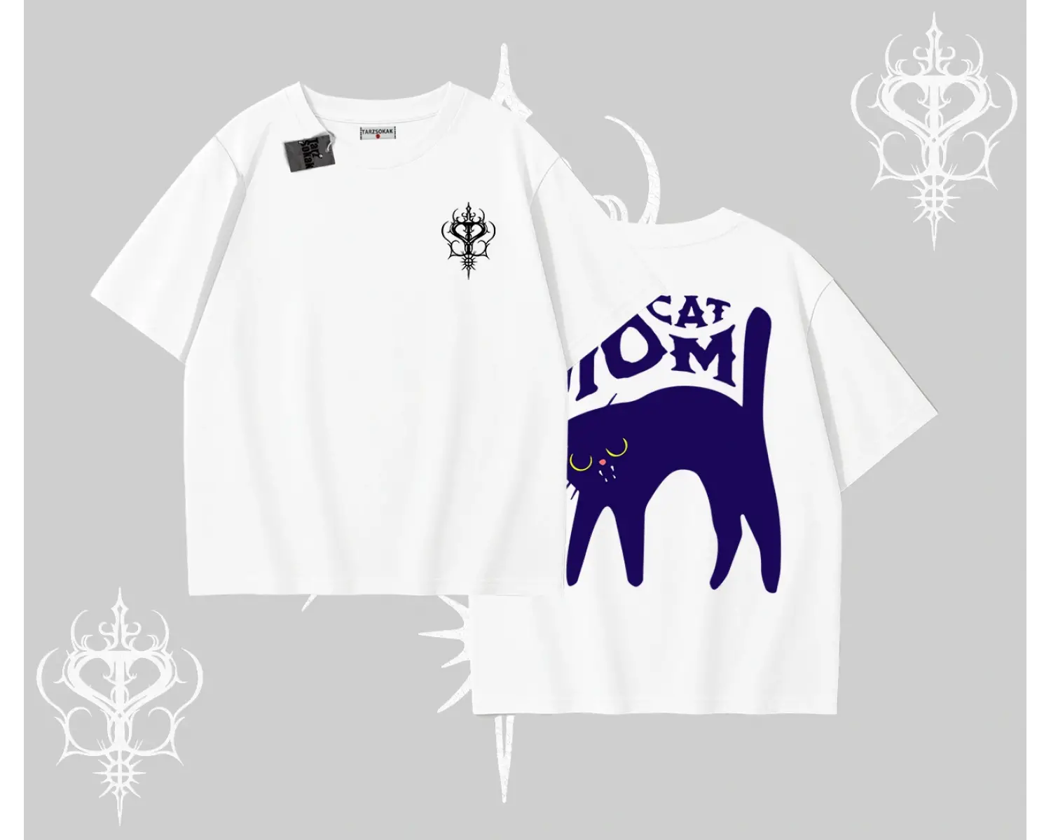 Cat Mom Yazılı Minimal Kedi Arka Baskılı Oversize Tshirt