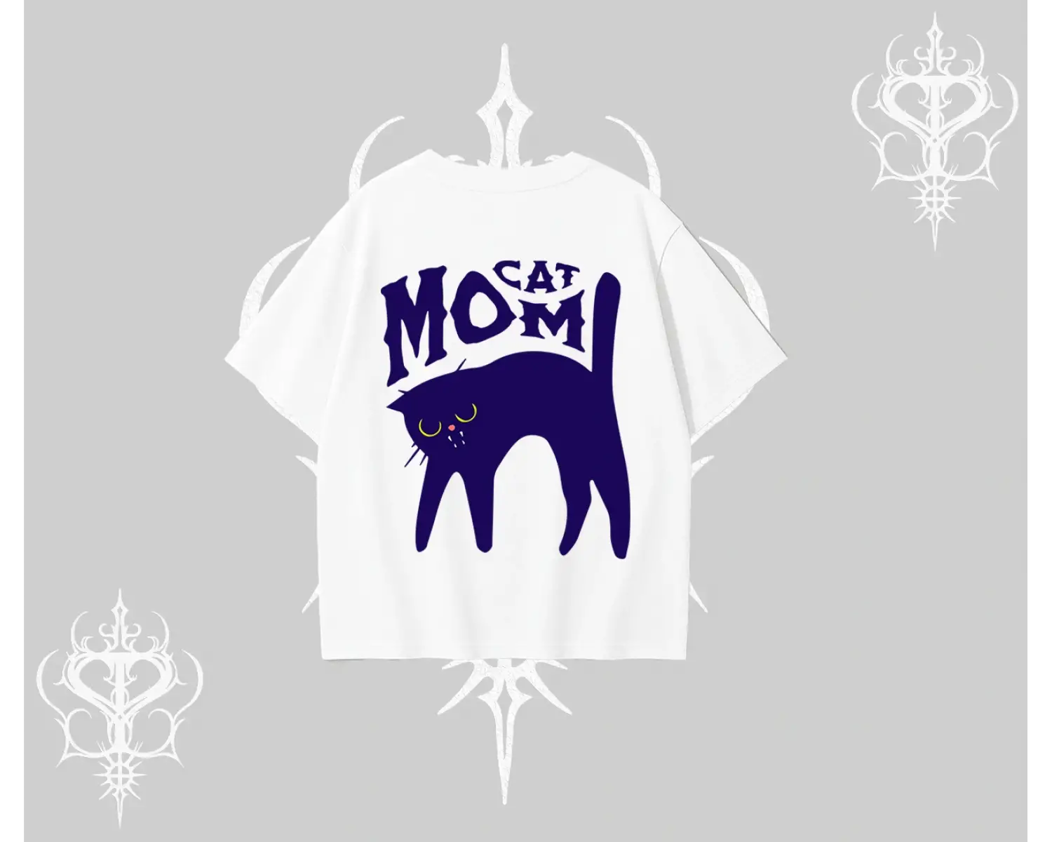 Cat Mom Yazılı Minimal Kedi Arka Baskılı Oversize Tshirt