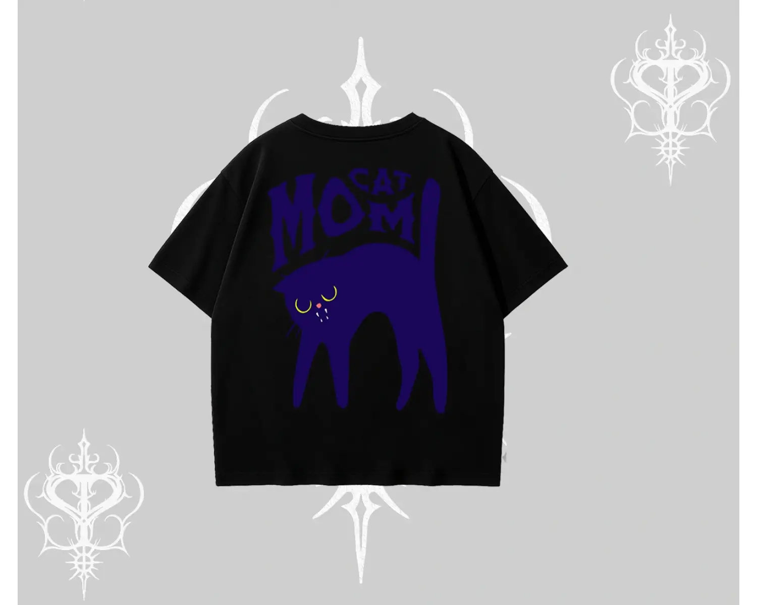 Cat Mom Yazılı Minimal Kedi Arka Baskılı Oversize Tshirt