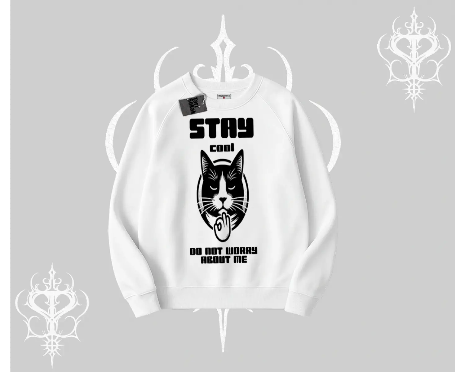 Catronaut Kedi Baskılı Biskilet Sweatshirt