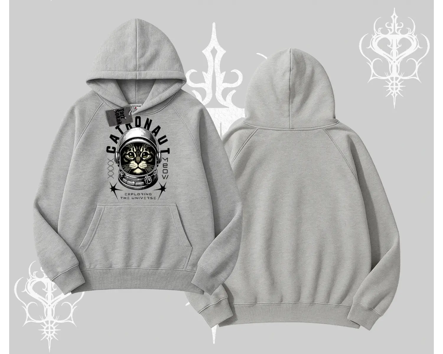 Catronaut Kedi Baskılı Kapşonlu Sweatshirt