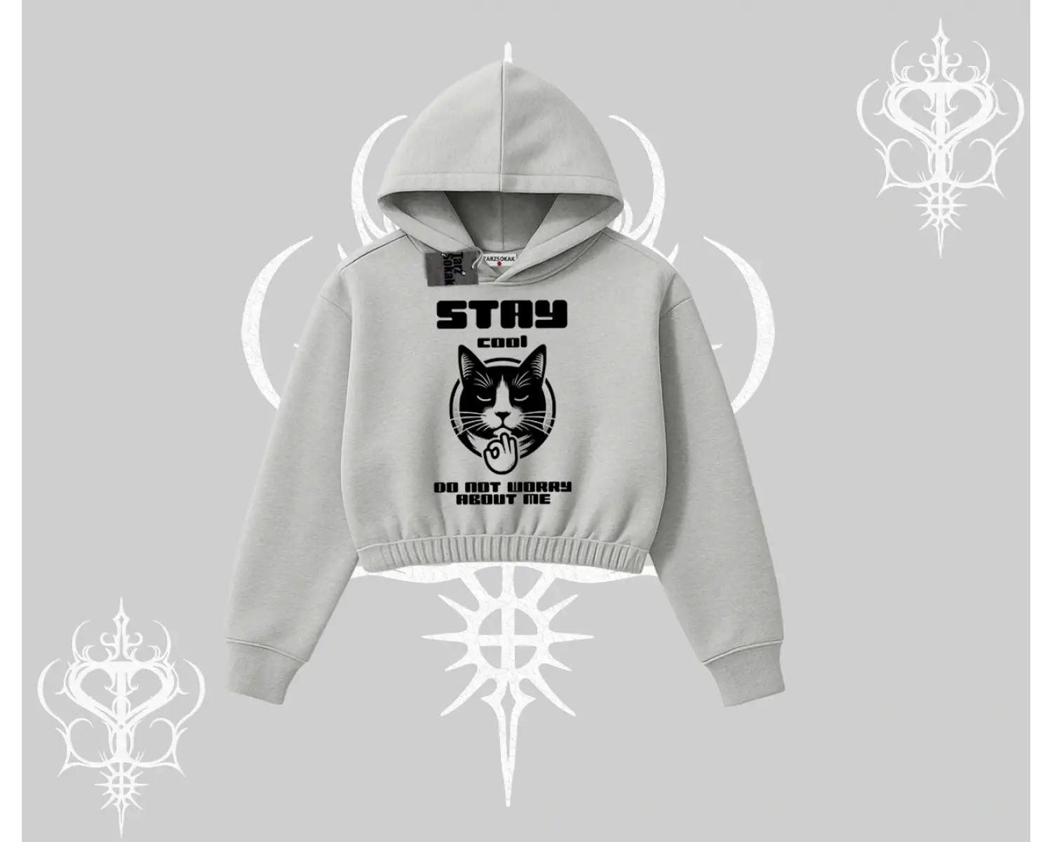 Catronaut Kedi Baskılı Kayık Yaka Sweatshirt