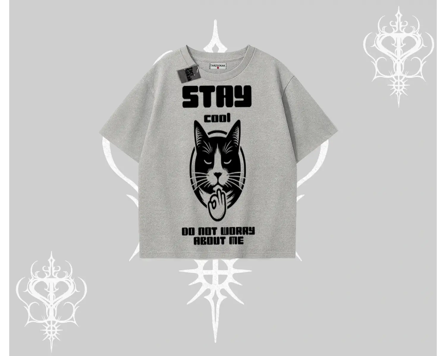 Catronaut Kedi Baskılı Kayık Yaka Tshirt