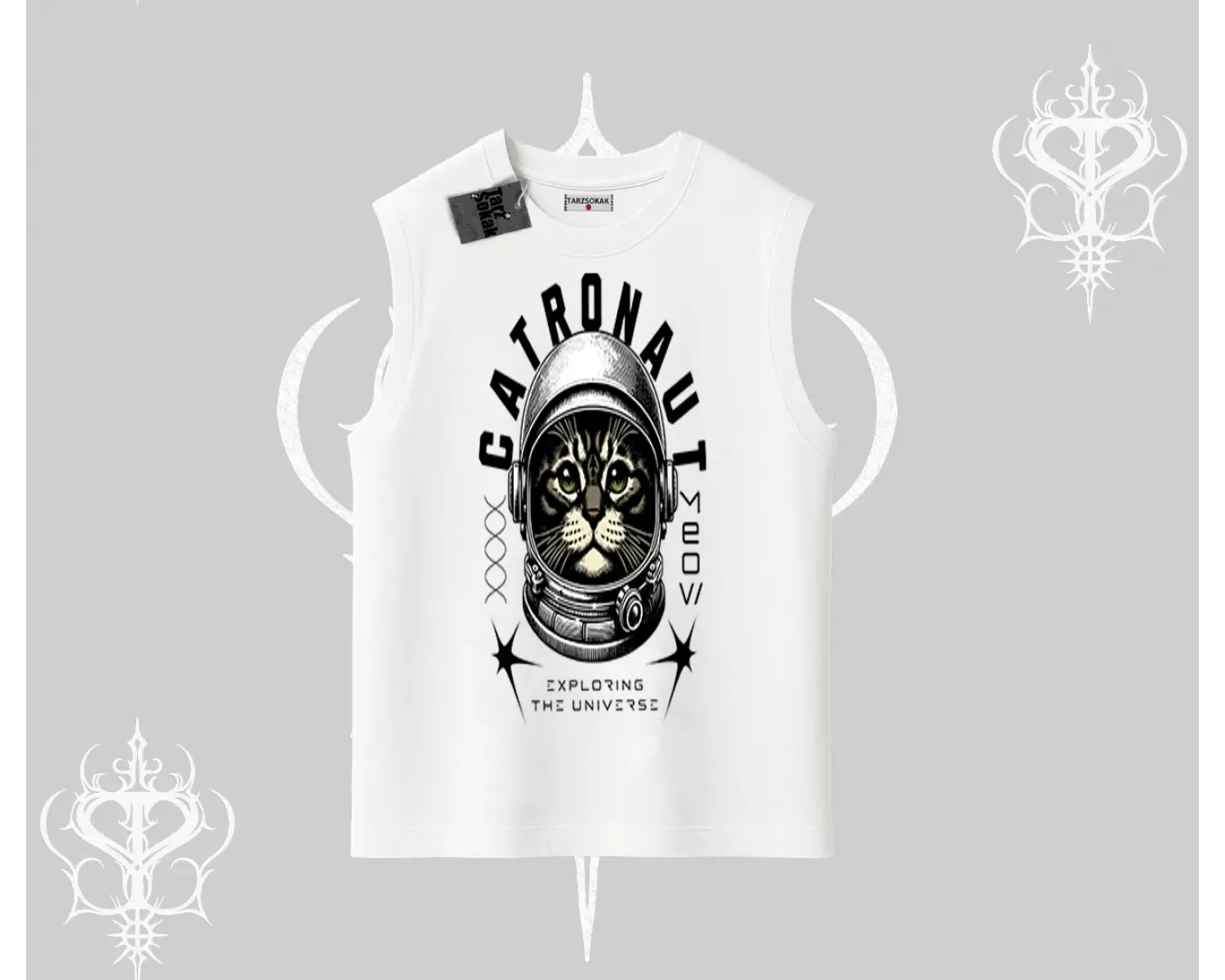 Catronaut Kedi Baskılı Kolsuz Tshirt
