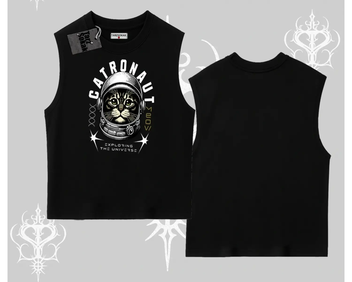 Catronaut Kedi Baskılı Kolsuz Tshirt