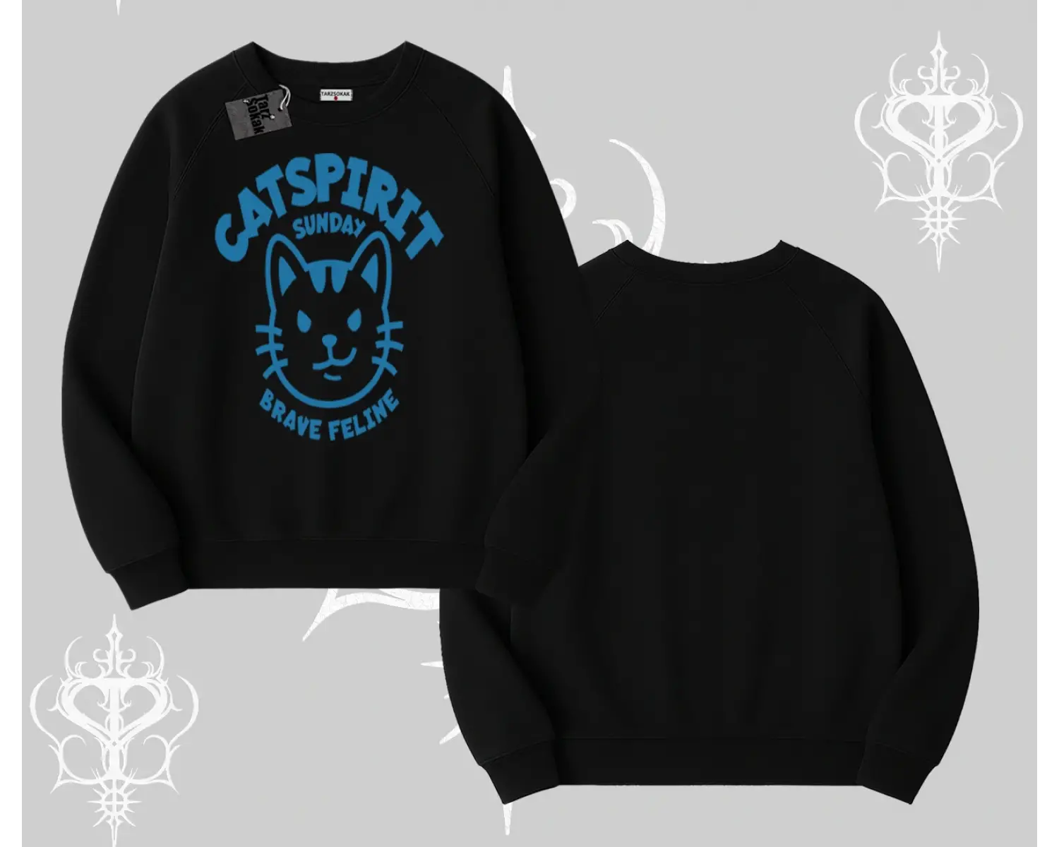 Catspirit Sunday Brave Feline Yazılı Kedi Baskılı Biskilet Sweatshirt
