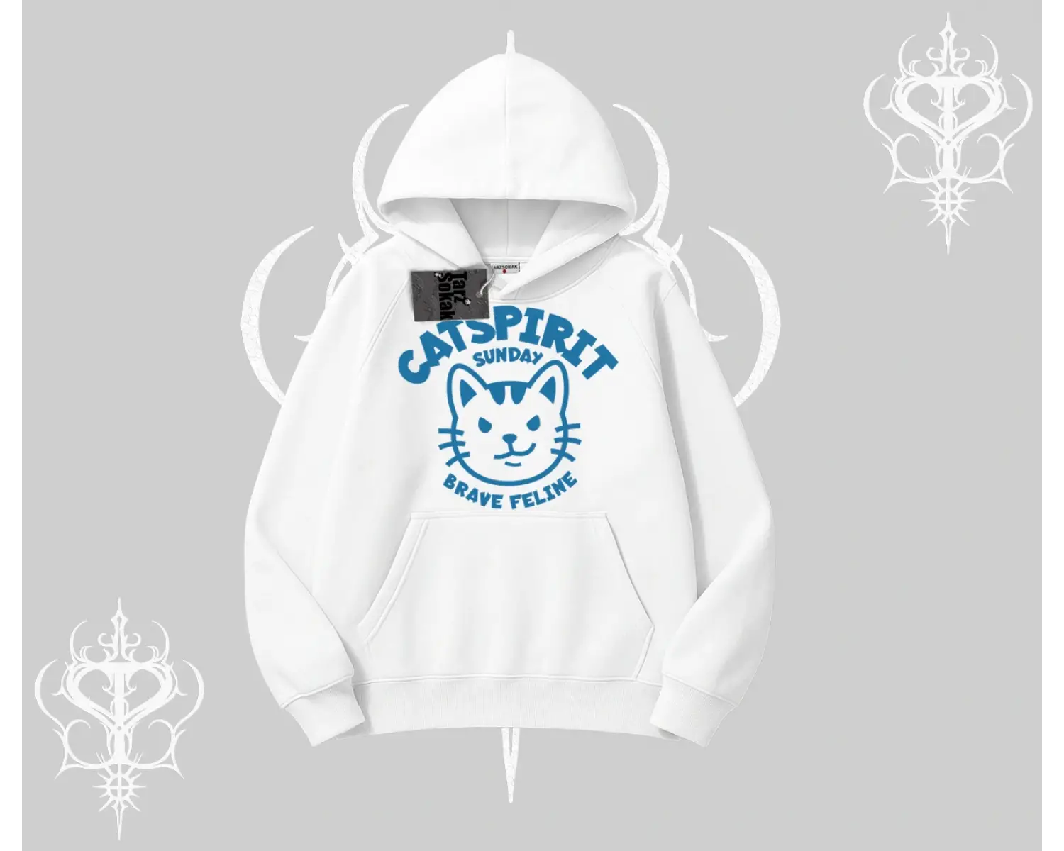 Catspirit Sunday Brave Feline Yazılı Kedi Baskılı Kapşonlu Sweatshirt
