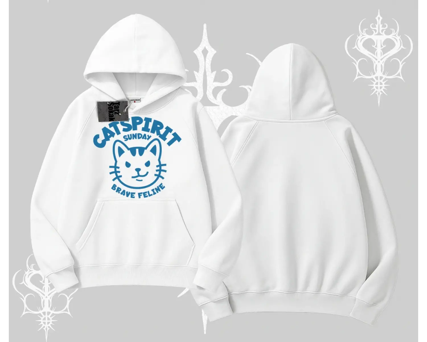 Catspirit Sunday Brave Feline Yazılı Kedi Baskılı Kapşonlu Sweatshirt