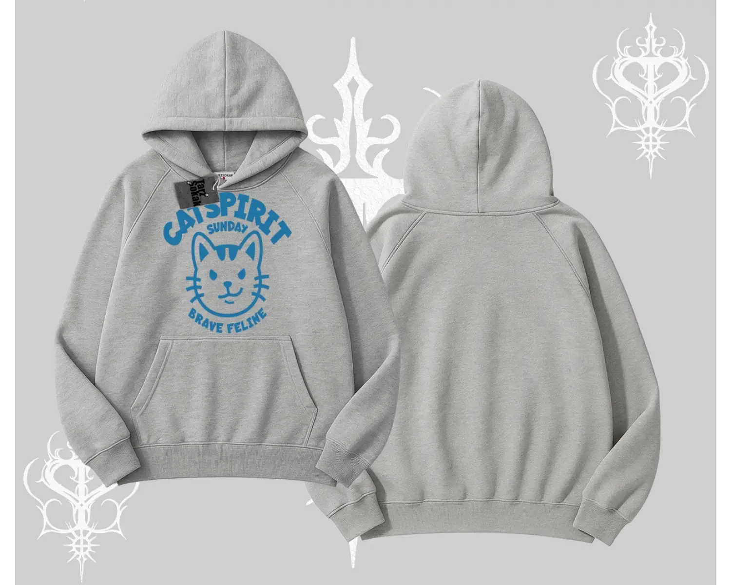 Catspirit Sunday Brave Feline Yazılı Kedi Baskılı Kapşonlu Sweatshirt