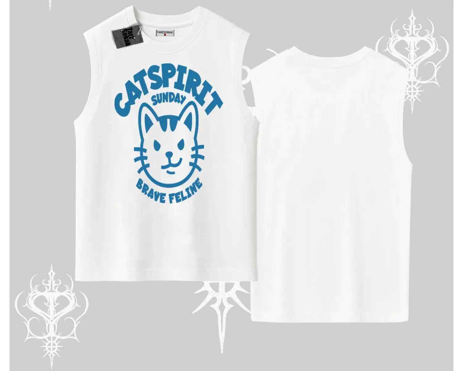 Catspirit Sunday Brave Feline Yazılı Kedi Baskılı Kolsuz Tshirt