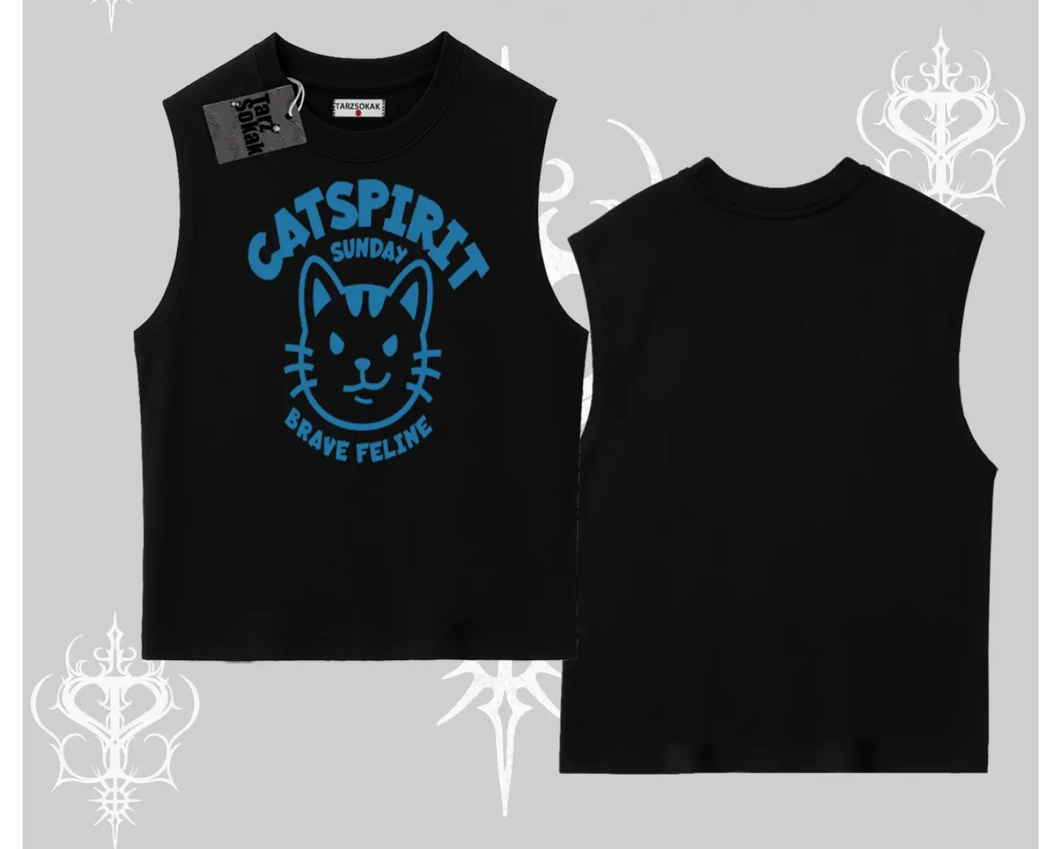 Catspirit Sunday Brave Feline Yazılı Kedi Baskılı Kolsuz Tshirt