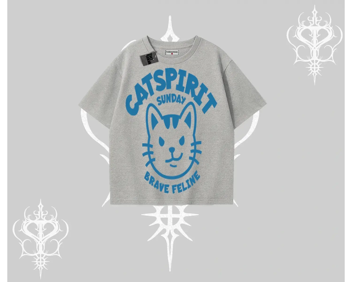 Catspirit Sunday Brave Feline Yazılı Kedi Baskılı Oversize Tshirt