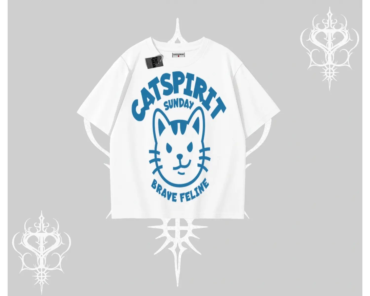 Catspirit Sunday Brave Feline Yazılı Kedi Baskılı Oversize Tshirt