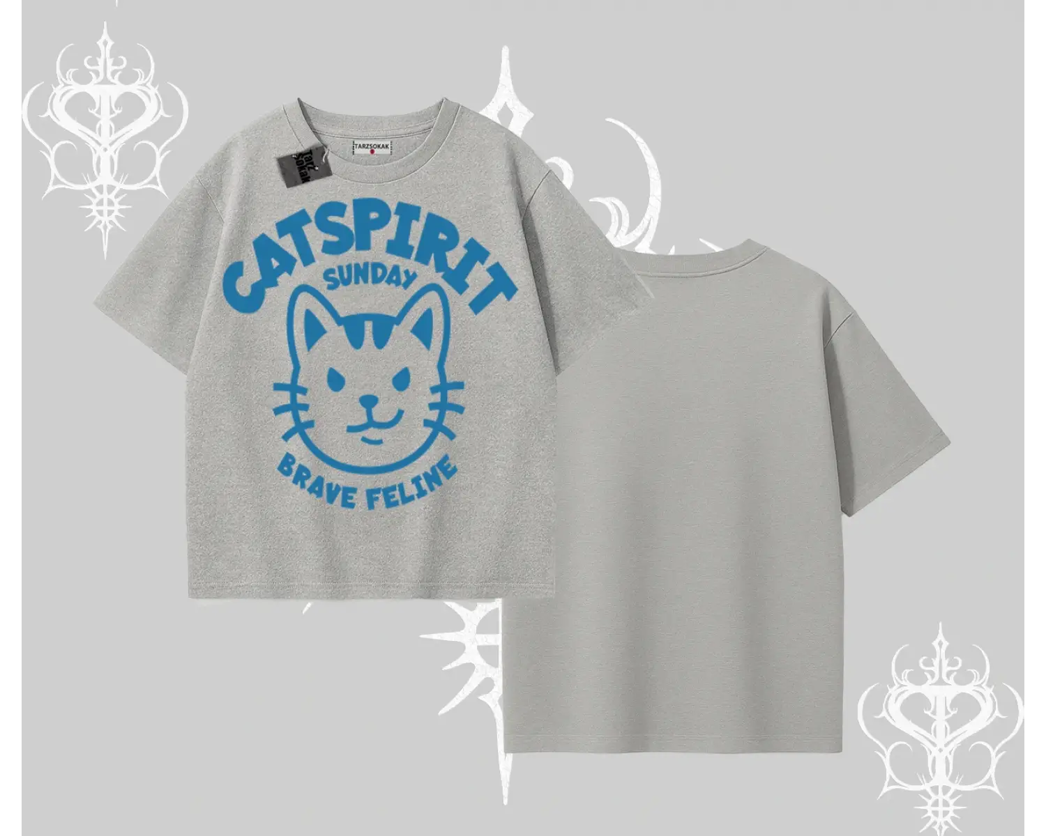 Catspirit Sunday Brave Feline Yazılı Kedi Baskılı Oversize Tshirt