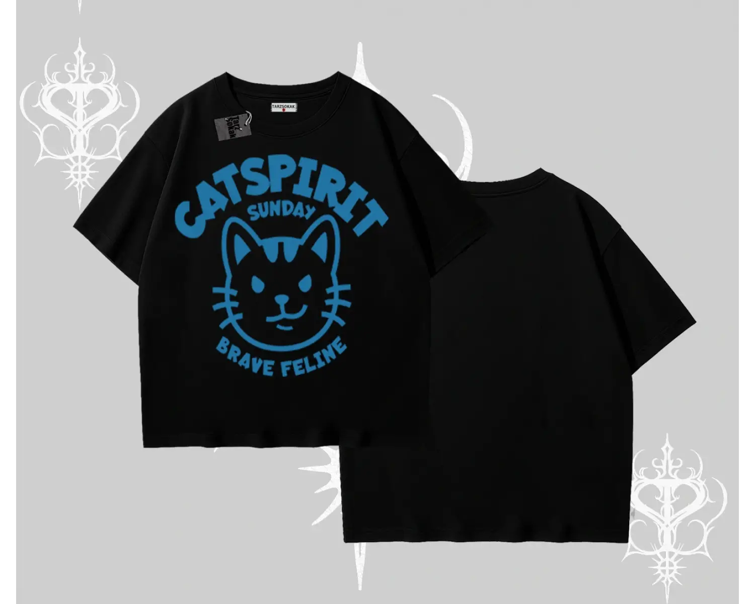 Catspirit Sunday Brave Feline Yazılı Kedi Baskılı Oversize Tshirt