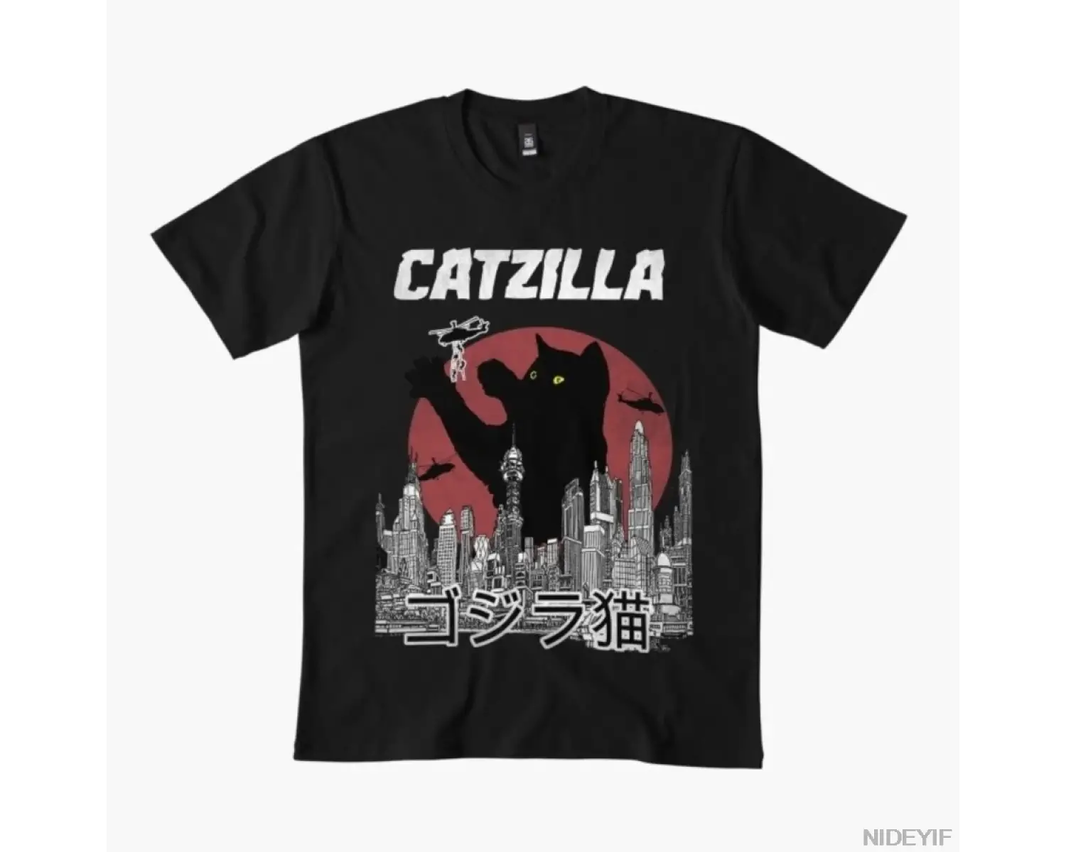 Catzilla Meme T-shirt Erkek Kadın % 100% Pamuklu Tişörtler Kısa Kollu Üstler 1212-3