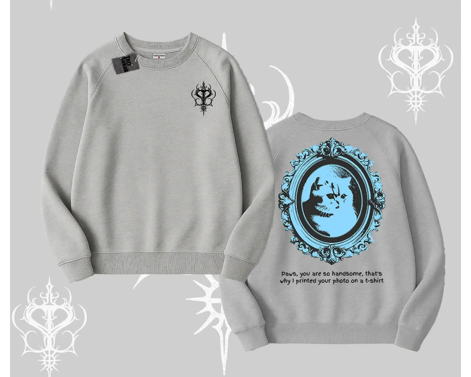 Çerçeveli Kedi Baskılı Biskilet Sweatshirt