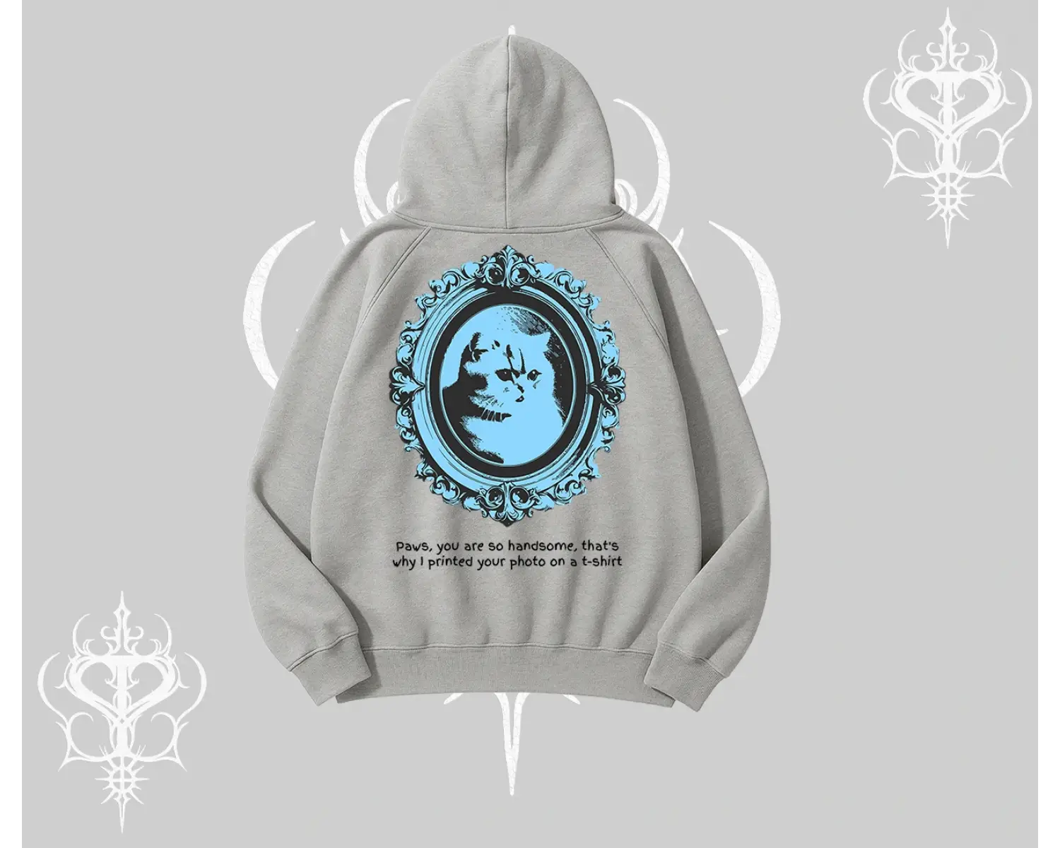 Çerçeveli Kedi Baskılı Kapşonlu Sweatshirt