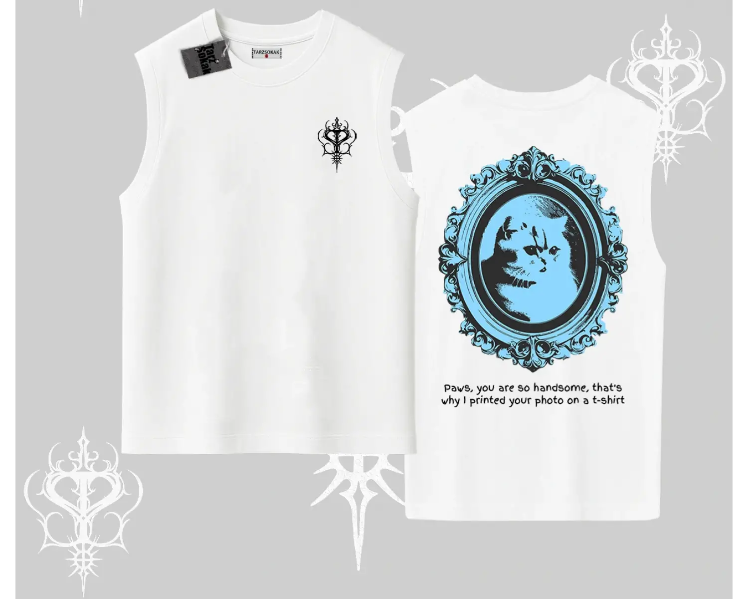 Çerçeveli Kedi Baskılı Kolsuz Tshirt