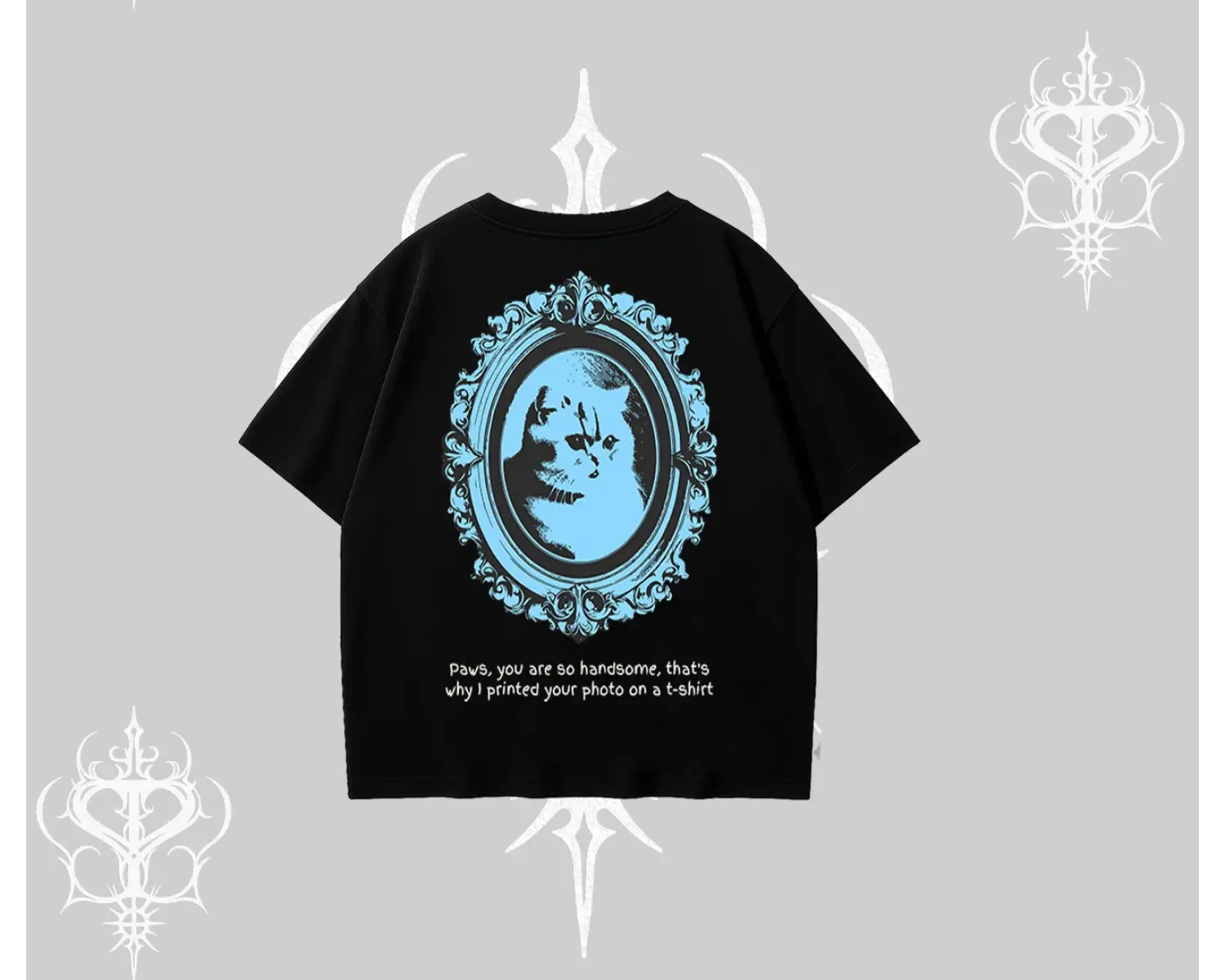 Çerçeveli Kedi Baskılı Oversize Tshirt