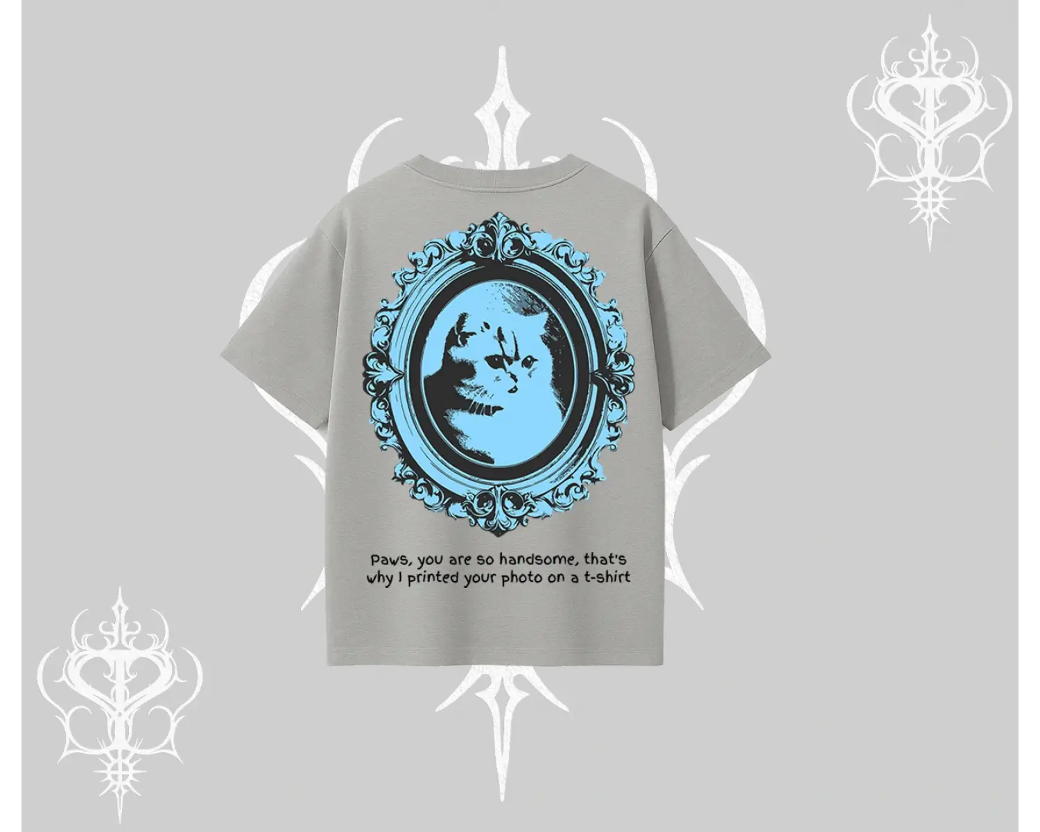 Çerçeveli Kedi Baskılı Oversize Tshirt