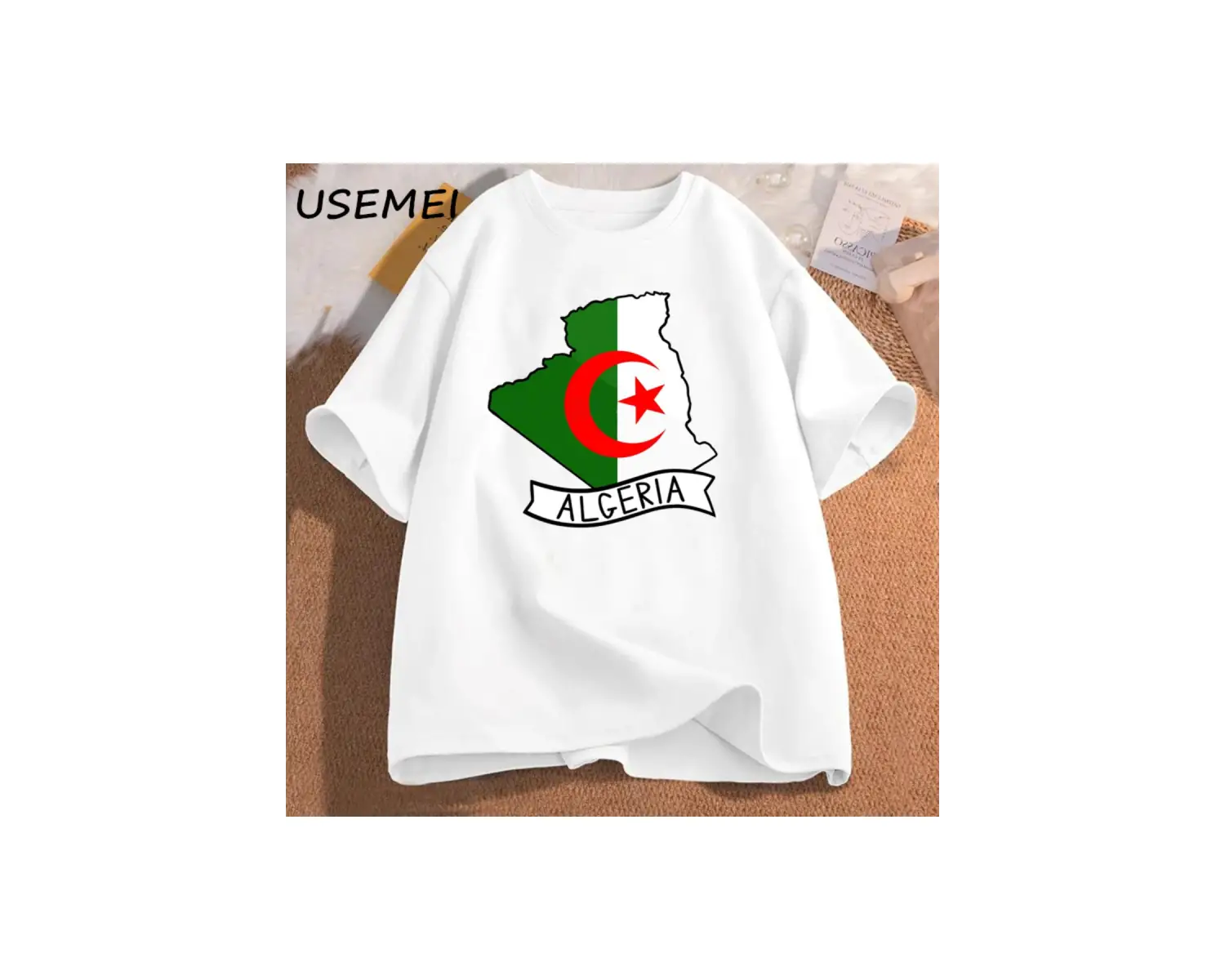 Cezayir bayrağı harita T Shirt cezayir gezisi Tee cezayir T-Shirt O boyun grafik Tees kadın e 2971