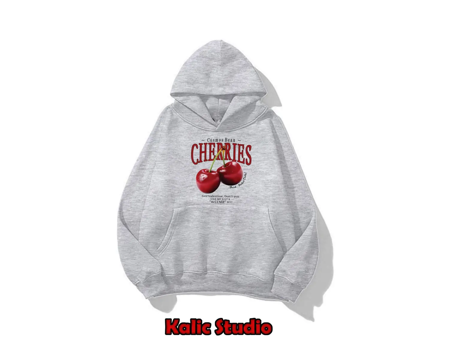cherries baskılı kadın oversize sweatshirt gri