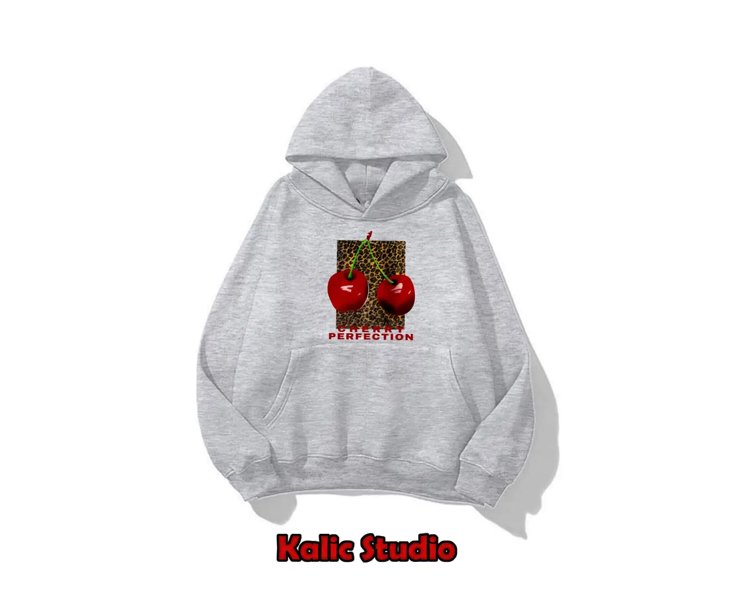 cherry baskılı kadın oversize sweatshirt gri