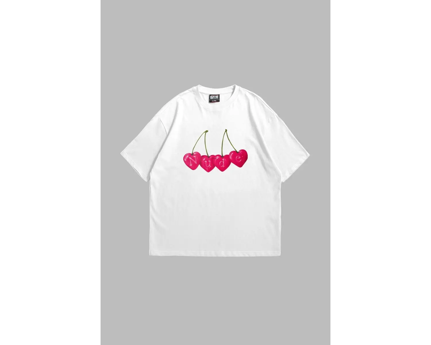Cherry Nude Baskılı Oversize Unisex Premium Beyaz